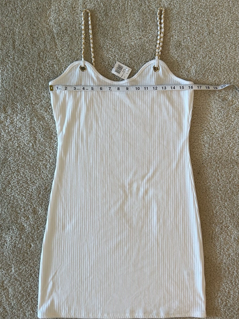 White Ribbed Chain-Strap Camisole Dress - Picture 6 of 7